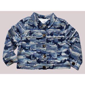 Mud Pie blue camo denim jacket blue shark ruffle fringe 12-18m NWT navy